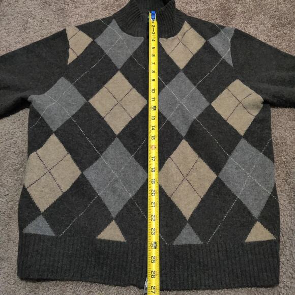 J. Crew Men's L 100% Lambs Wool Diamond Brown Full Zip Sweater Jacket - Picture 7 of 8